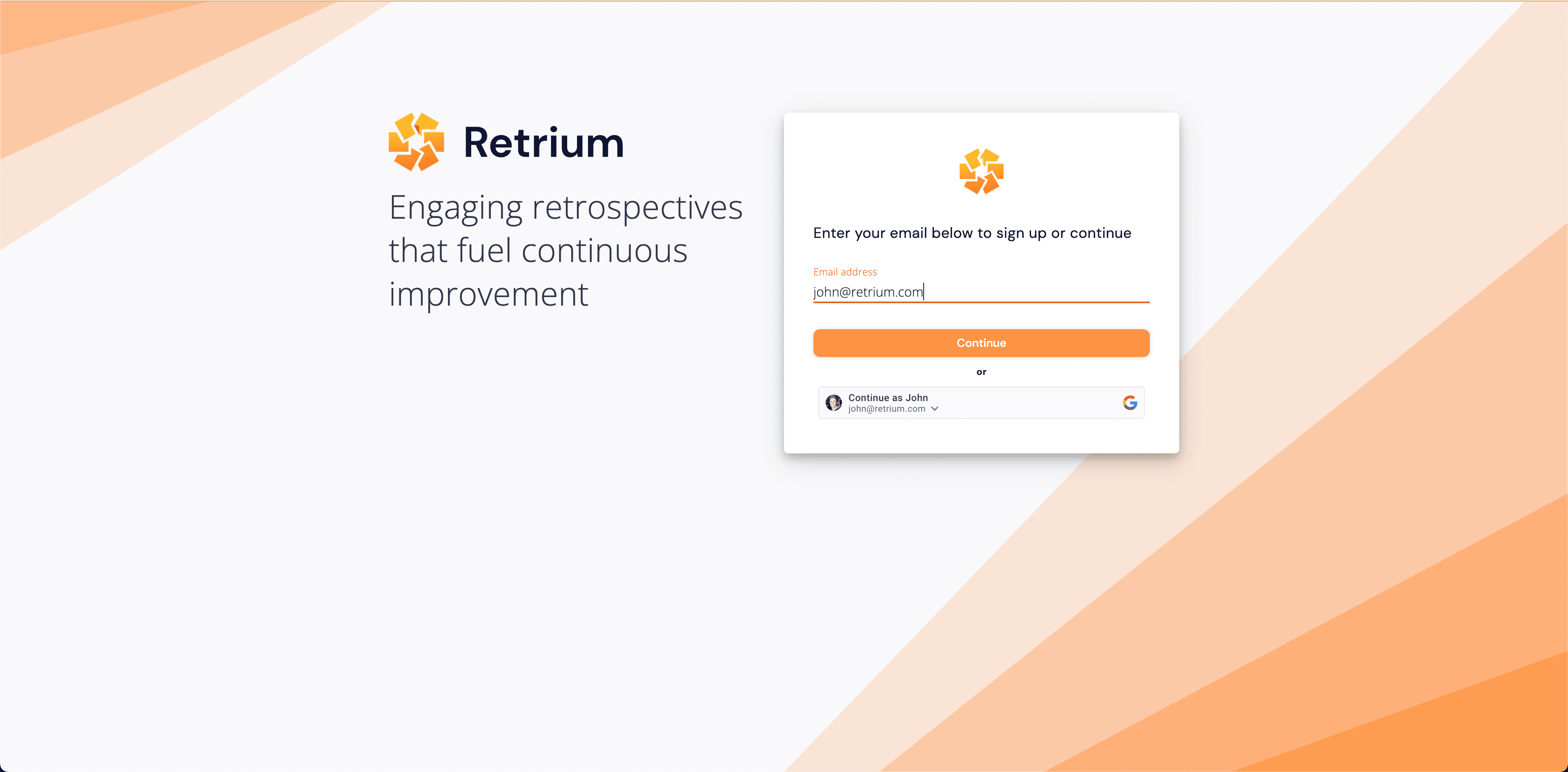 The enter email / login step of the new login flow at Retrium.