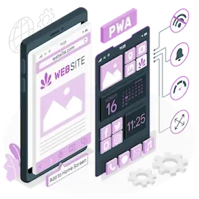 A purple image of a deconstructed web app, depicting web development abstractly. 
